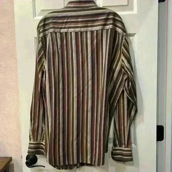Perry Ellis vintage brown & tan stripe long sleeve shirt. Size XL - Picture 3 of 5